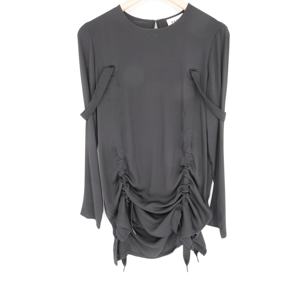 DKNY Ruched Silk Long Sleeved Top Black Steampunk Punk Office Goth Small Strappy